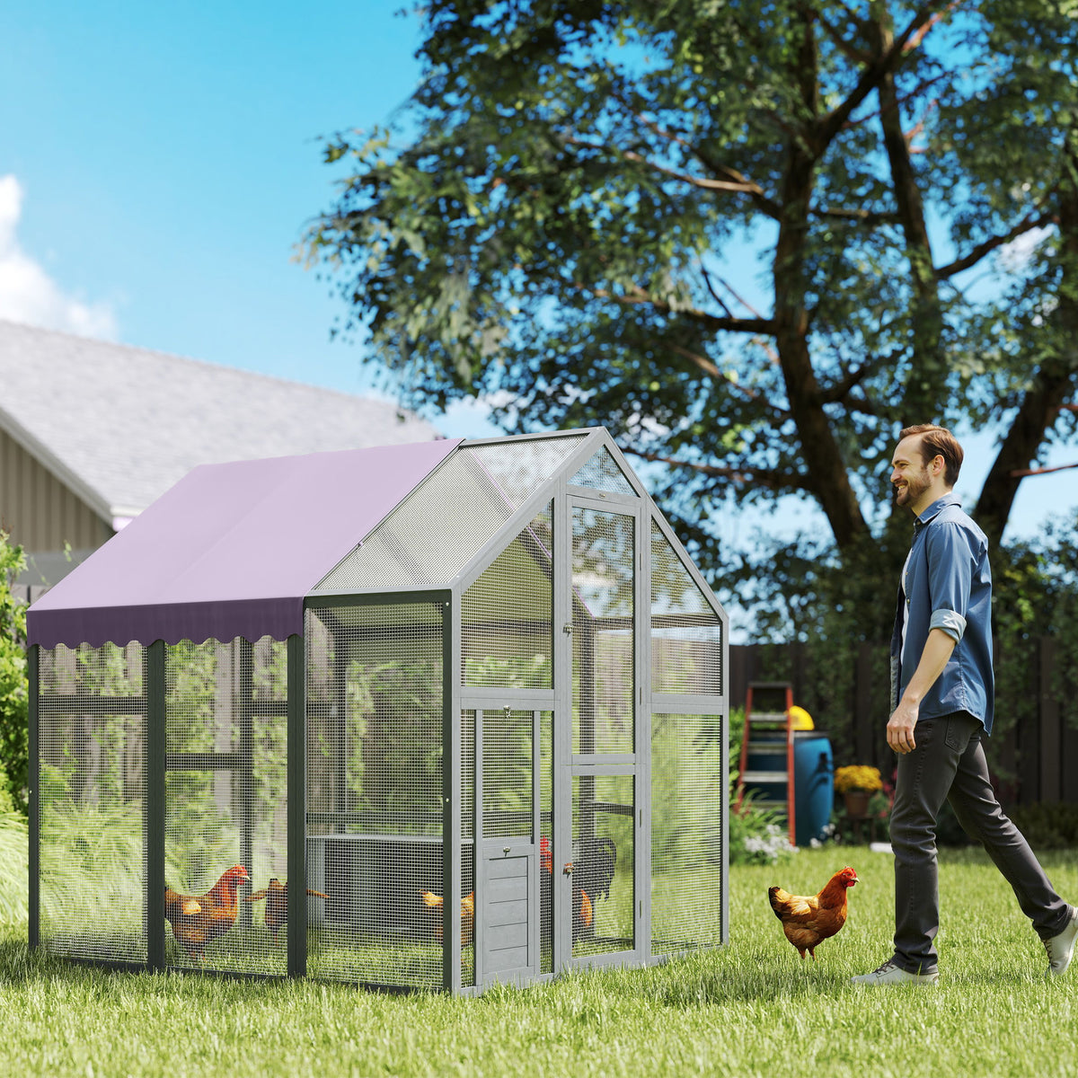 PawHut Large Walk In Chicken Run for 6-8 Poultry with Waterproof UV-Resistant Cover – Fir Wood Hen Enclosure, 1.7 x 1.8 x 1.8m