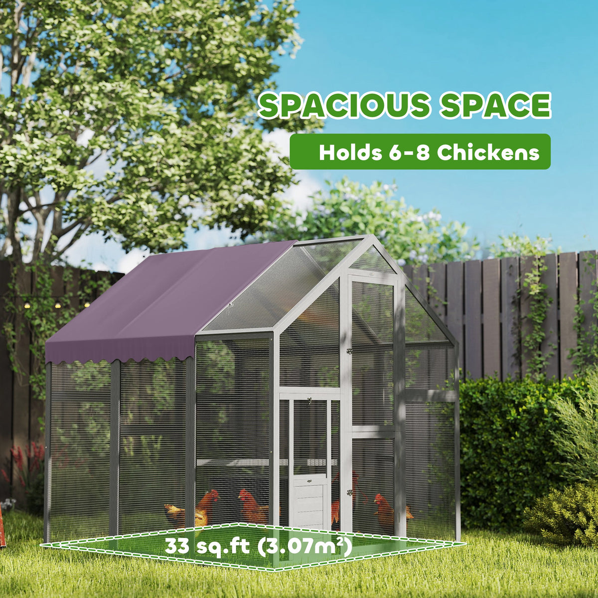 PawHut Large Walk In Chicken Run for 6-8 Poultry with Waterproof UV-Resistant Cover – Fir Wood Hen Enclosure, 1.7 x 1.8 x 1.8m