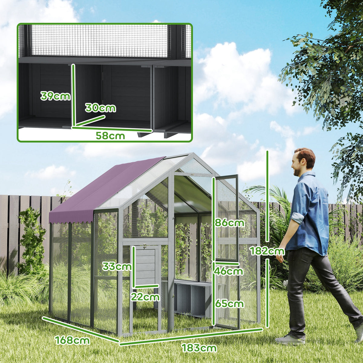 PawHut Large Walk In Chicken Run for 6-8 Poultry with Waterproof UV-Resistant Cover – Fir Wood Hen Enclosure, 1.7 x 1.8 x 1.8m