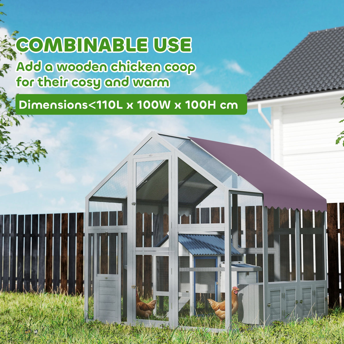 PawHut Large Walk In Chicken Run for 6-8 Poultry with Waterproof UV-Resistant Cover – Fir Wood Hen Enclosure, 1.7 x 1.8 x 1.8m