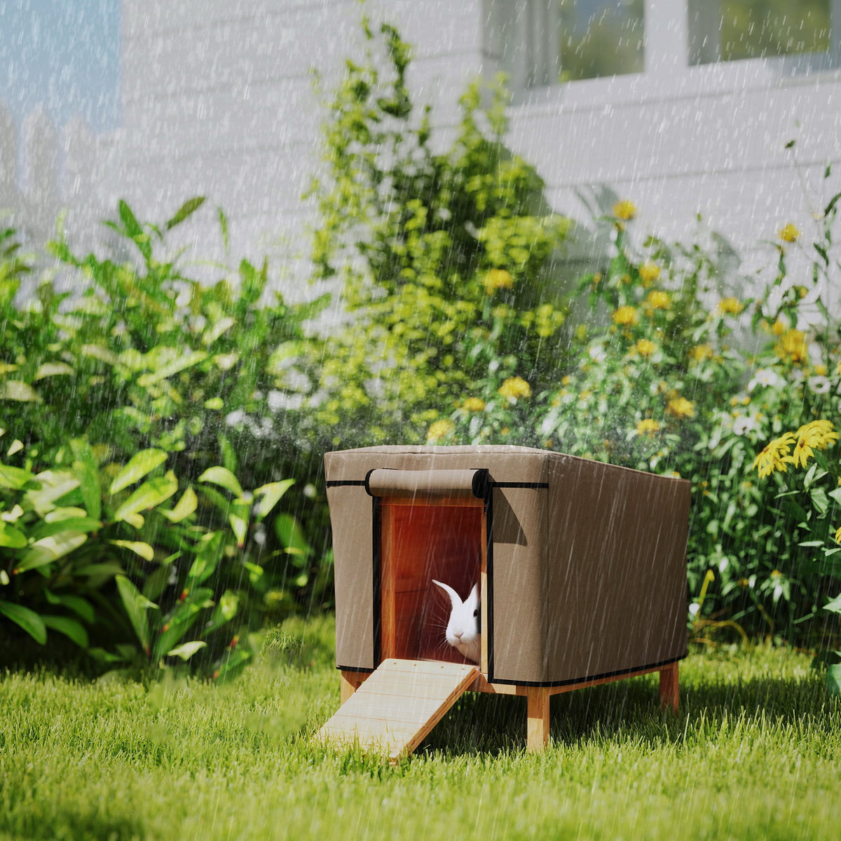 PawHut Waterproof Rabbit & Guinea Pig Hutch Cover – 600D Oxford Fabric for Model X-D2-0047, Brown