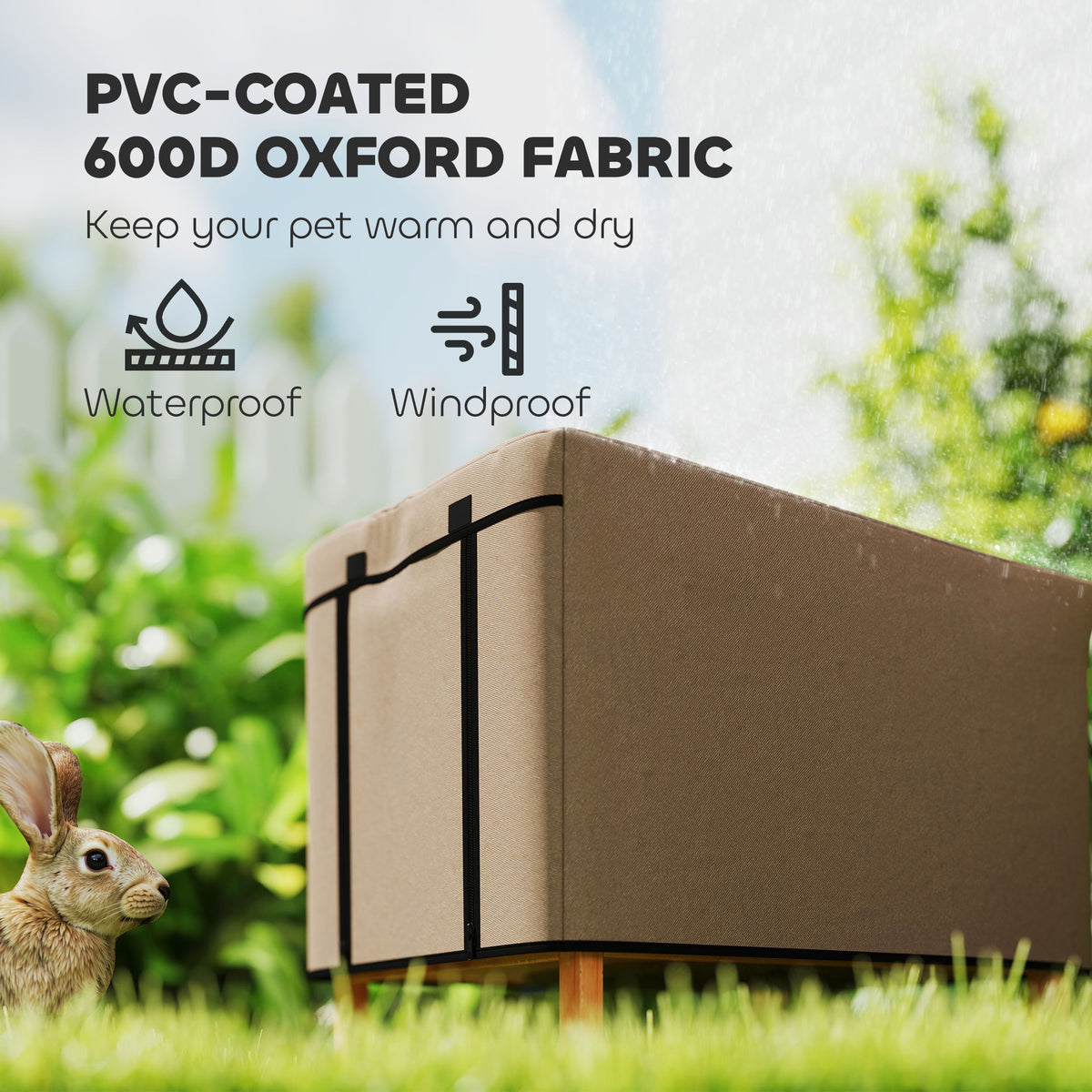 PawHut Waterproof Rabbit & Guinea Pig Hutch Cover – 600D Oxford Fabric for Model X-D2-0047, Brown