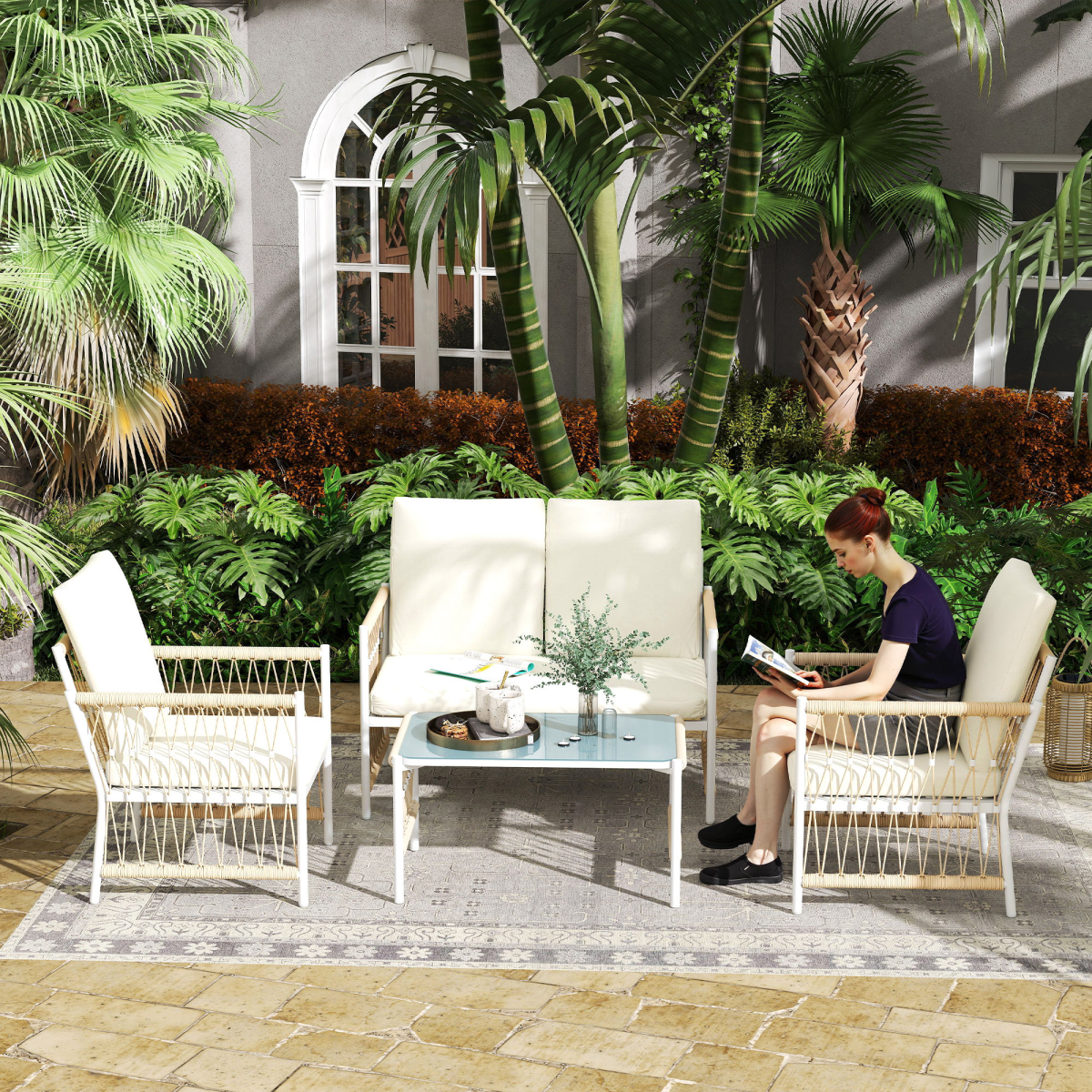 Close-up of the UV-resistant PE rattan weave on the Outsunny sofa set