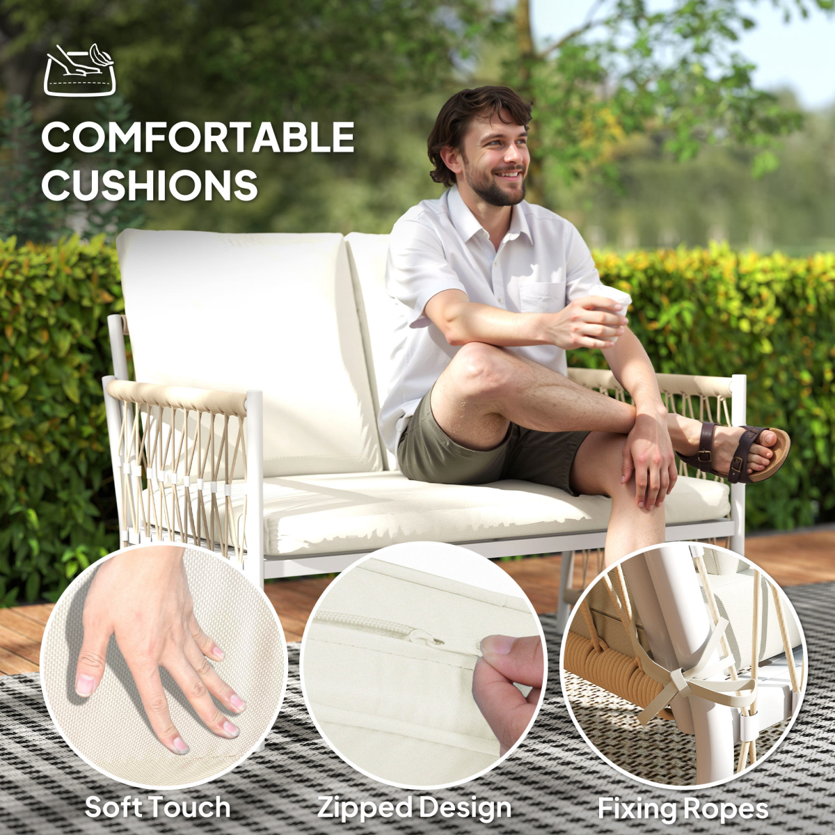 Outsunny rattan garden sofa set arranged in a garden setting