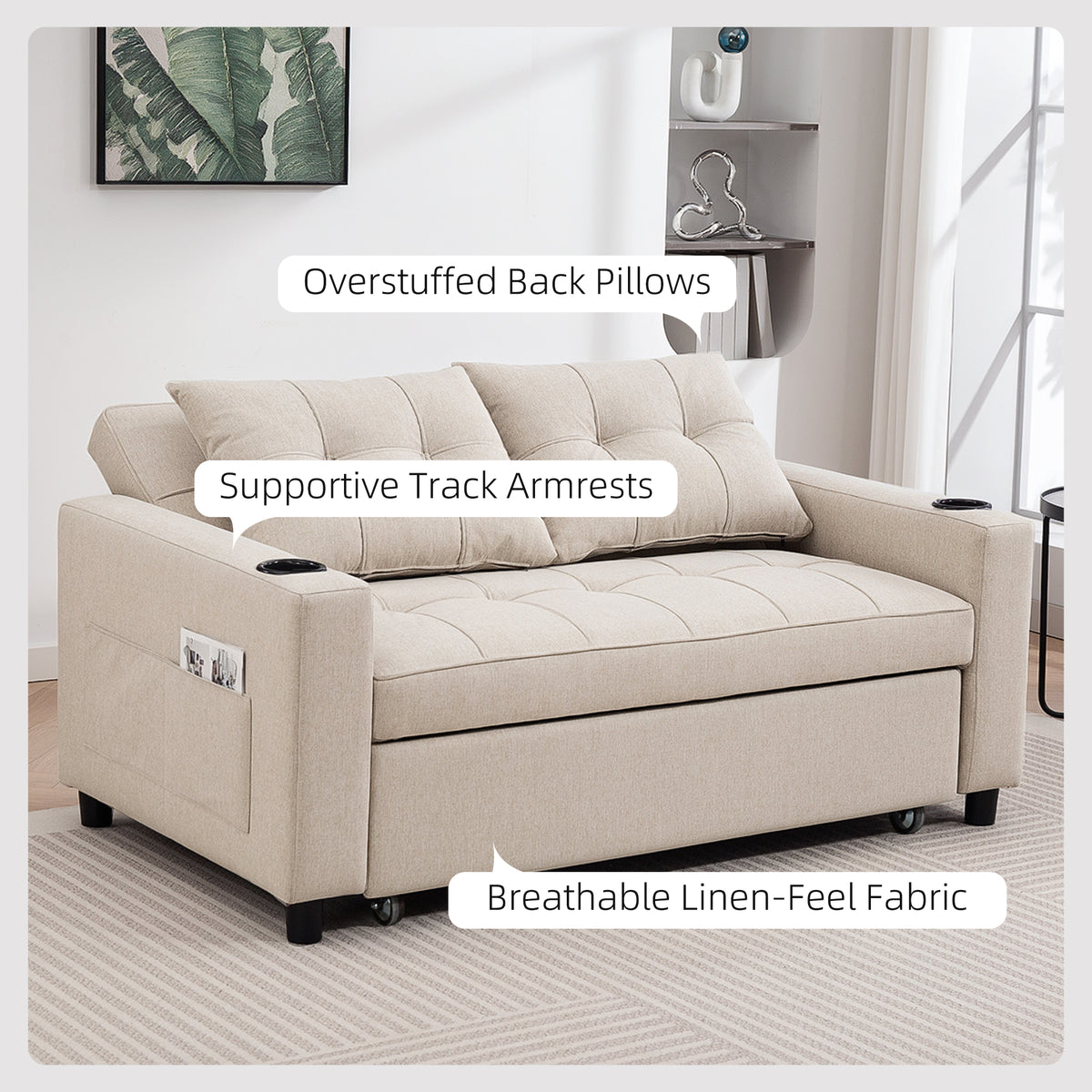 HOMCOM beige sofa bed in a living room setting