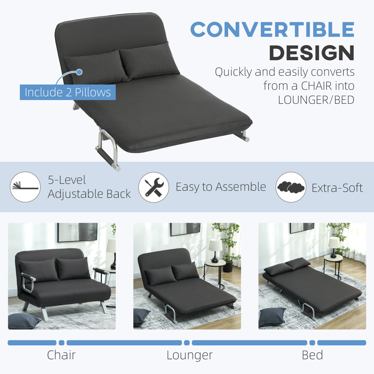 HOMCOM sofa bed padded armrest detail
