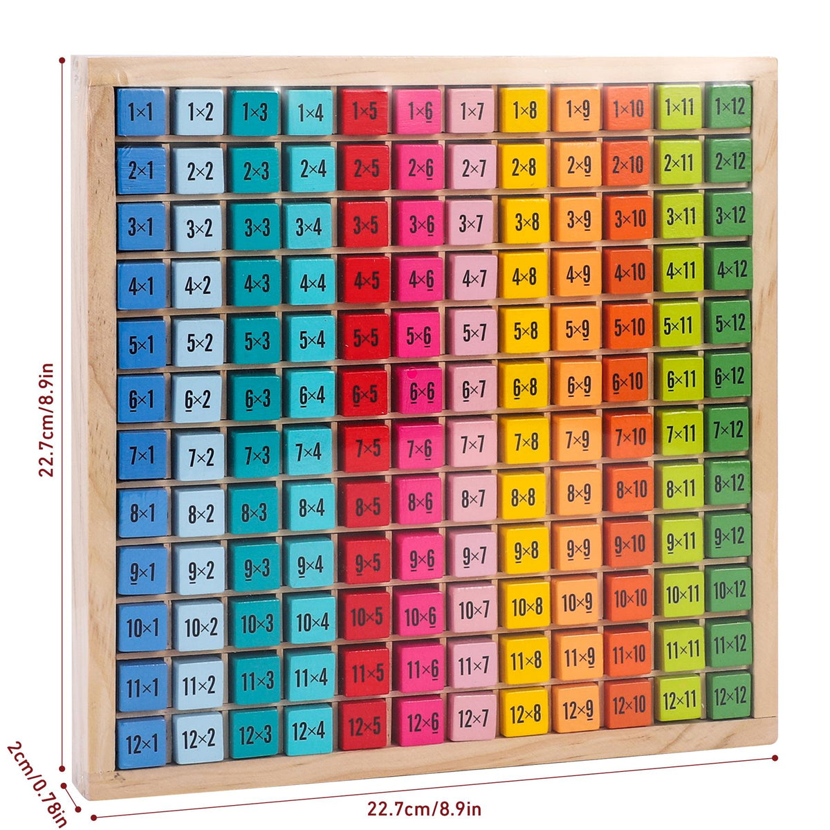 SOKA Wooden Times Table Learning Blocks with Grid Tray, 144 Pieces – Educational Maths Toy for Kids