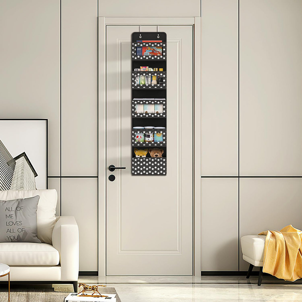 Vinsani 5 Tier Over-the-Door Hanging Organiser with Clear Windows – Space-Saving Wardrobe Storage, Black