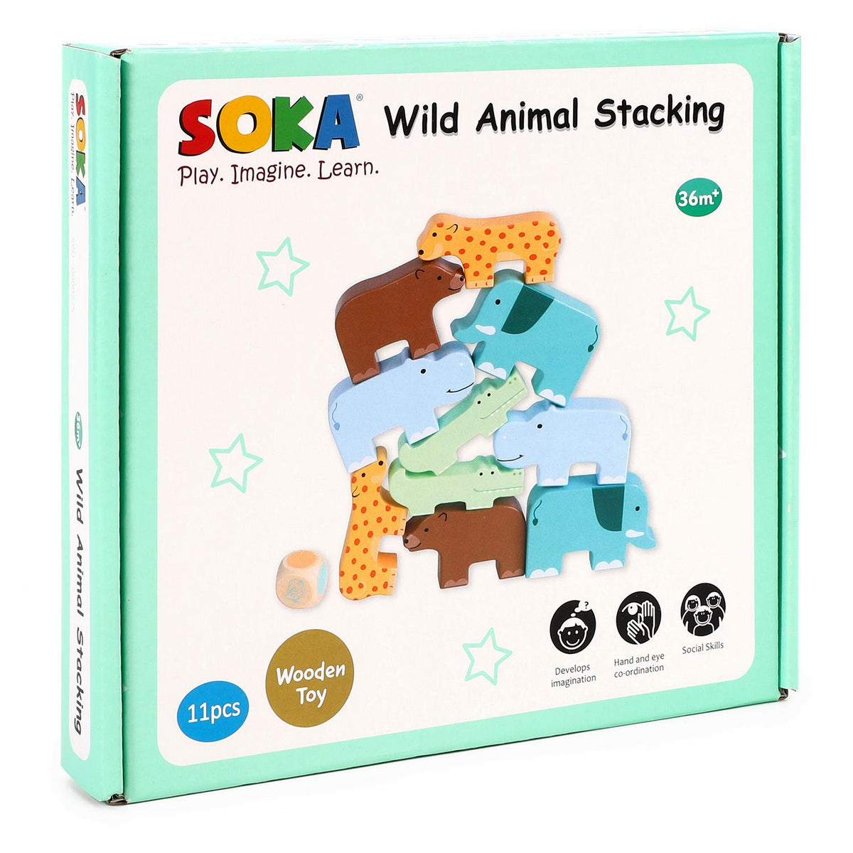 SOKA Wild Animal Wooden Stacking Toy – Montessori Balancing Puzzle, 5 Pairs, Ages 3+