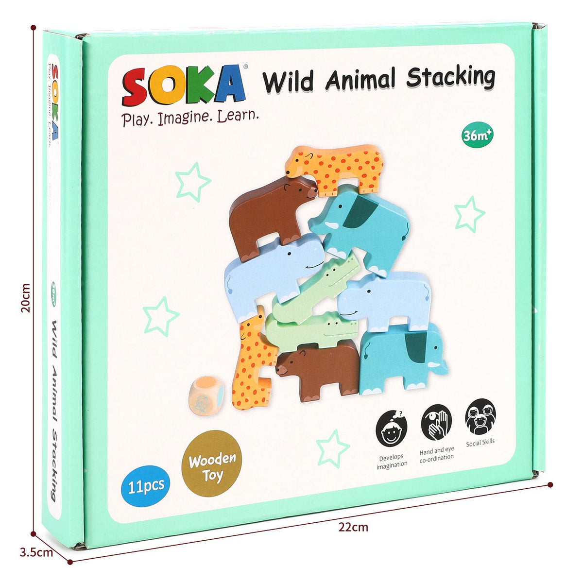 SOKA Wild Animal Wooden Stacking Toy – Montessori Balancing Puzzle, 5 Pairs, Ages 3+