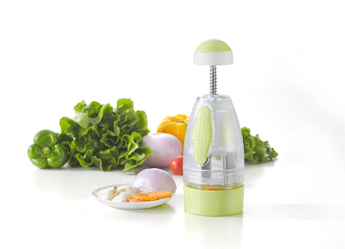 VINSANI Press Onion & Food Chopper, Pack of 2 – Soft Press Top, Green/White