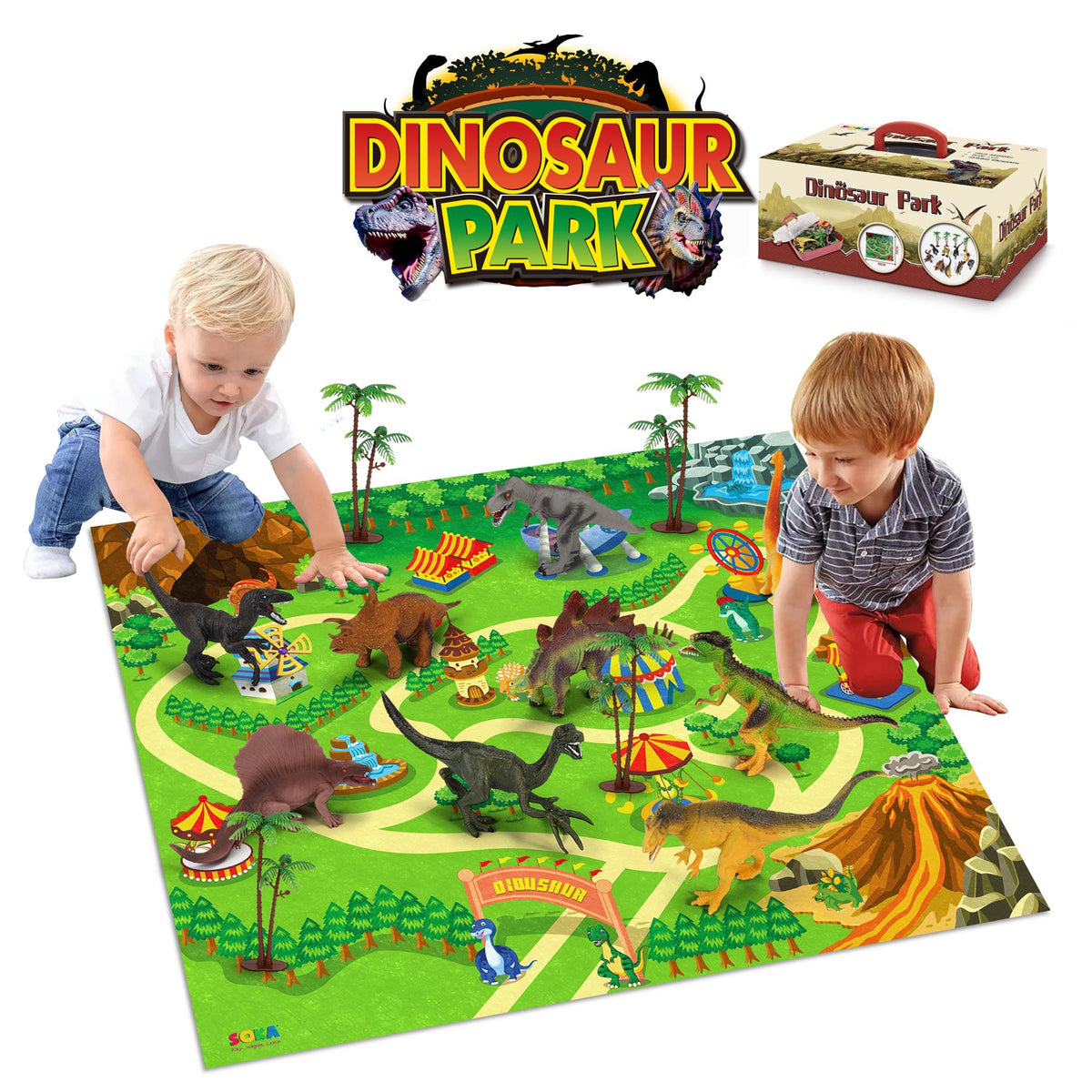 SOKA Dinosaur Playset with 9 Realistic Dinosaur Figures and Activity Playmat – Kids Educational Toy Gift Set