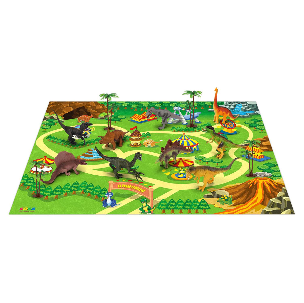 SOKA Dinosaur Playset with 9 Realistic Dinosaur Figures and Activity Playmat – Kids Educational Toy Gift Set