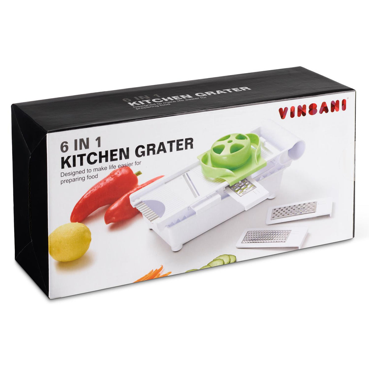 VINSANI 6-in-1 Grater & Slicer with Interchangeable Blades – Julienne, Wavy & Coarse Grating