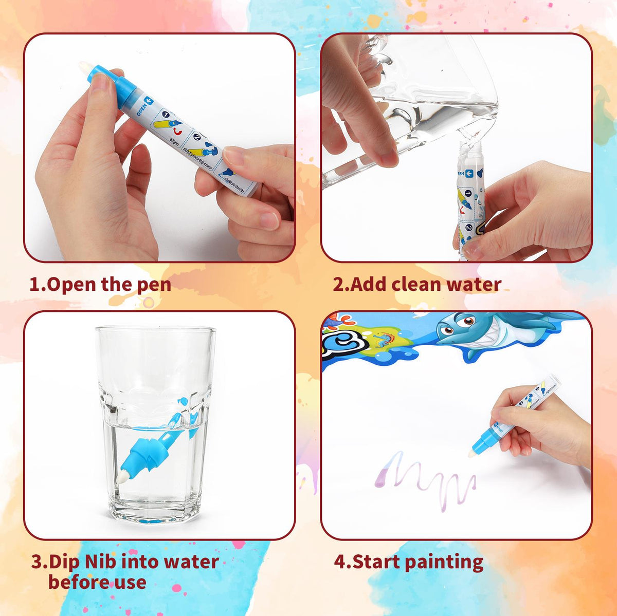 SOKA Deluxe Water Doodle Set with 150 x 90cm Mat, 2 Magic Pens and Stencils – Reusable Kids' Drawing