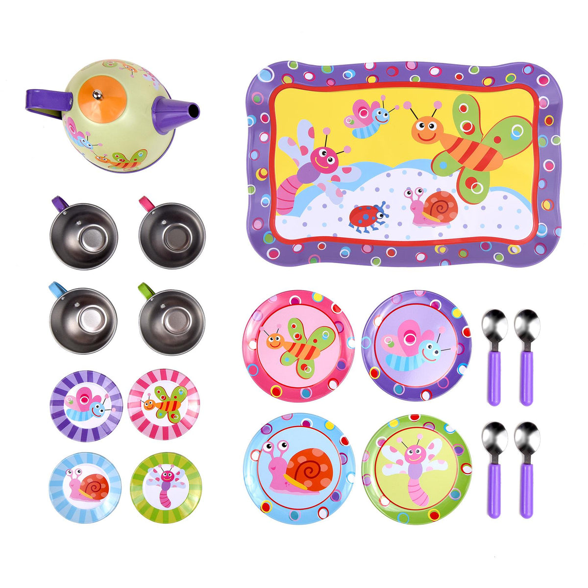 SOKA Tea Set for Boys and Girls – Role Play Tea Party Toy with Colourful Illustrations (Bugs Design)