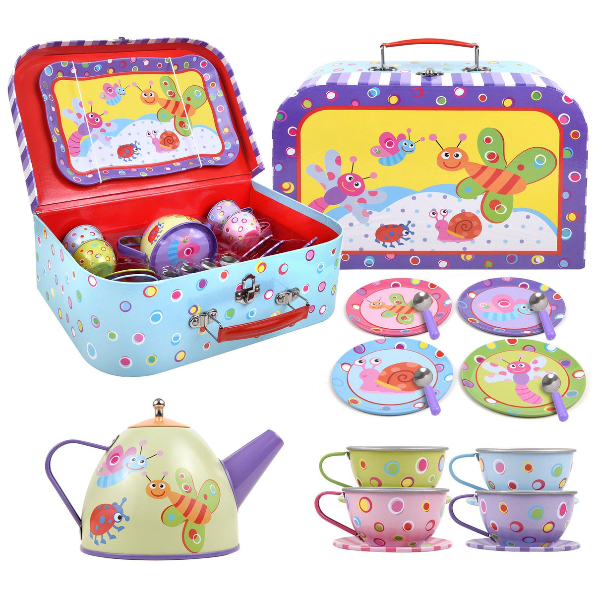 SOKA Tea Set for Boys and Girls – Role Play Tea Party Toy with Colourful Illustrations (Bugs Design)