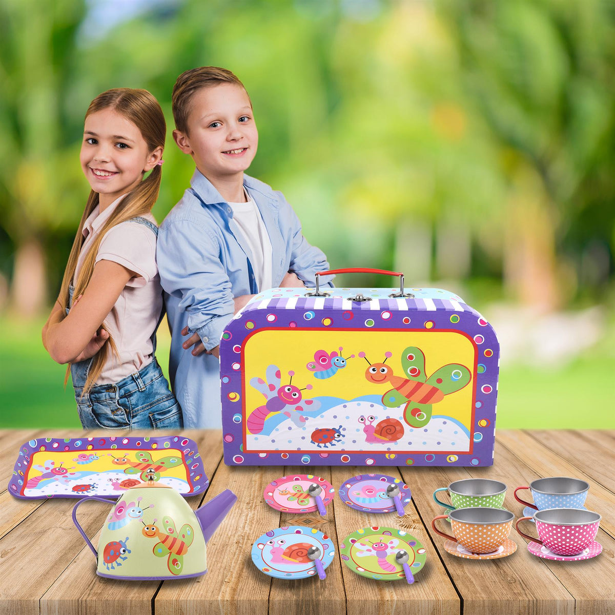 SOKA Tea Set for Boys and Girls – Role Play Tea Party Toy with Colourful Illustrations (Bugs Design)