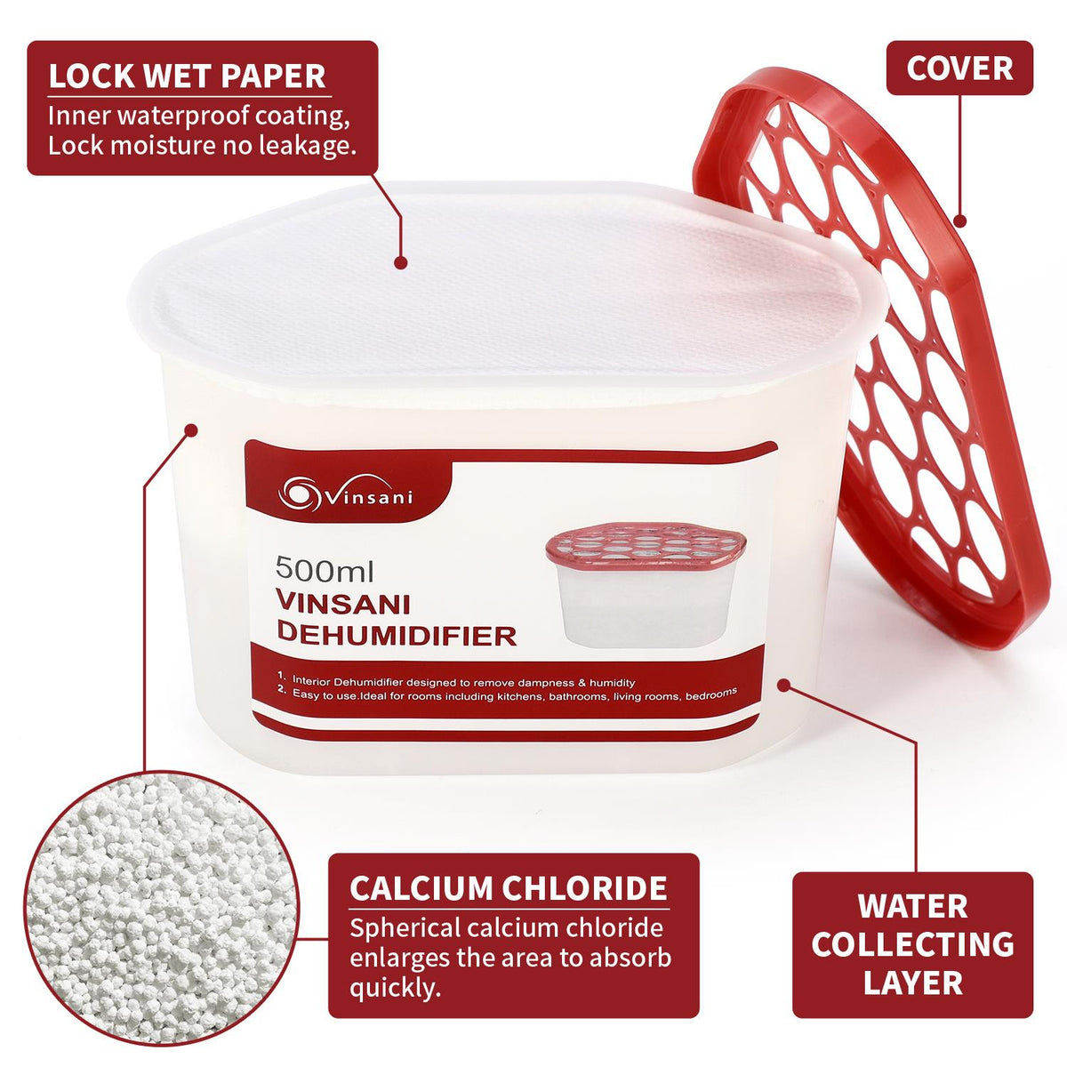 Vinsani 5 Pack Dehumidifier with Hydrophilic Crystals – Moisture, Damp and Condensation Absorber
