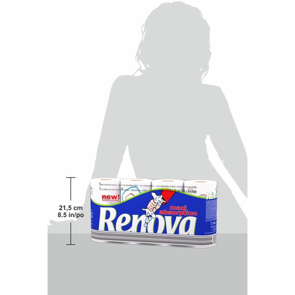 Renova Duplex Maxi Absorption 2-Ply Kitchen Towel with Hydro Flow Technology, 40 Sheets per Roll, Pack of 4