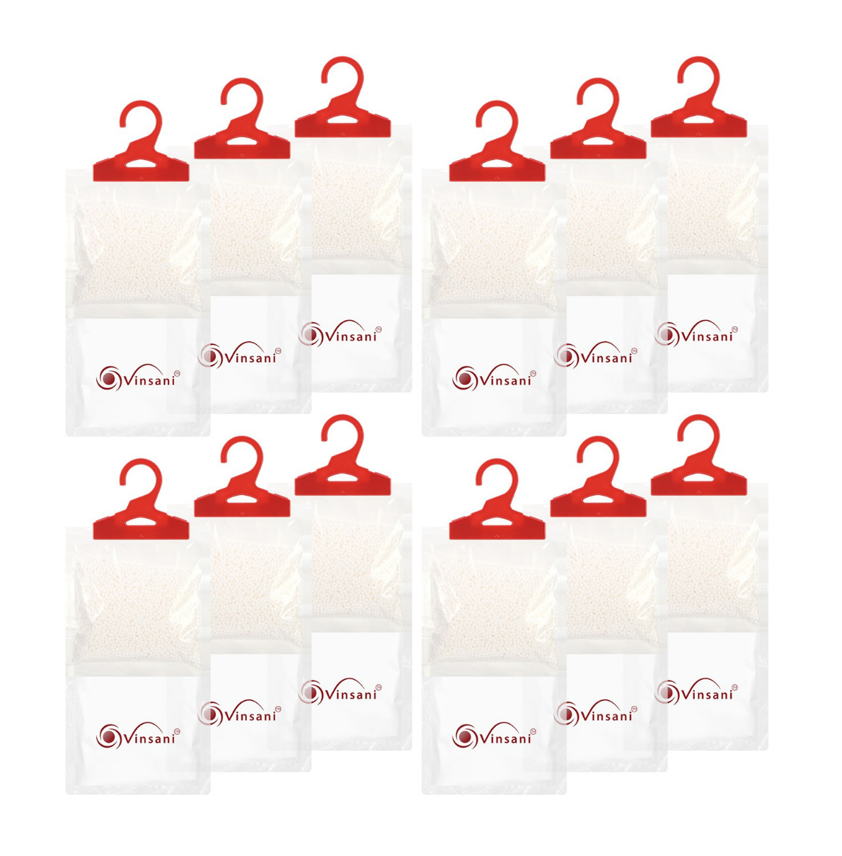 Vinsani 12 Piece Hanging Dehumidifier Bags with Hydrophilic Crystals – Moisture Absorbers for Damp