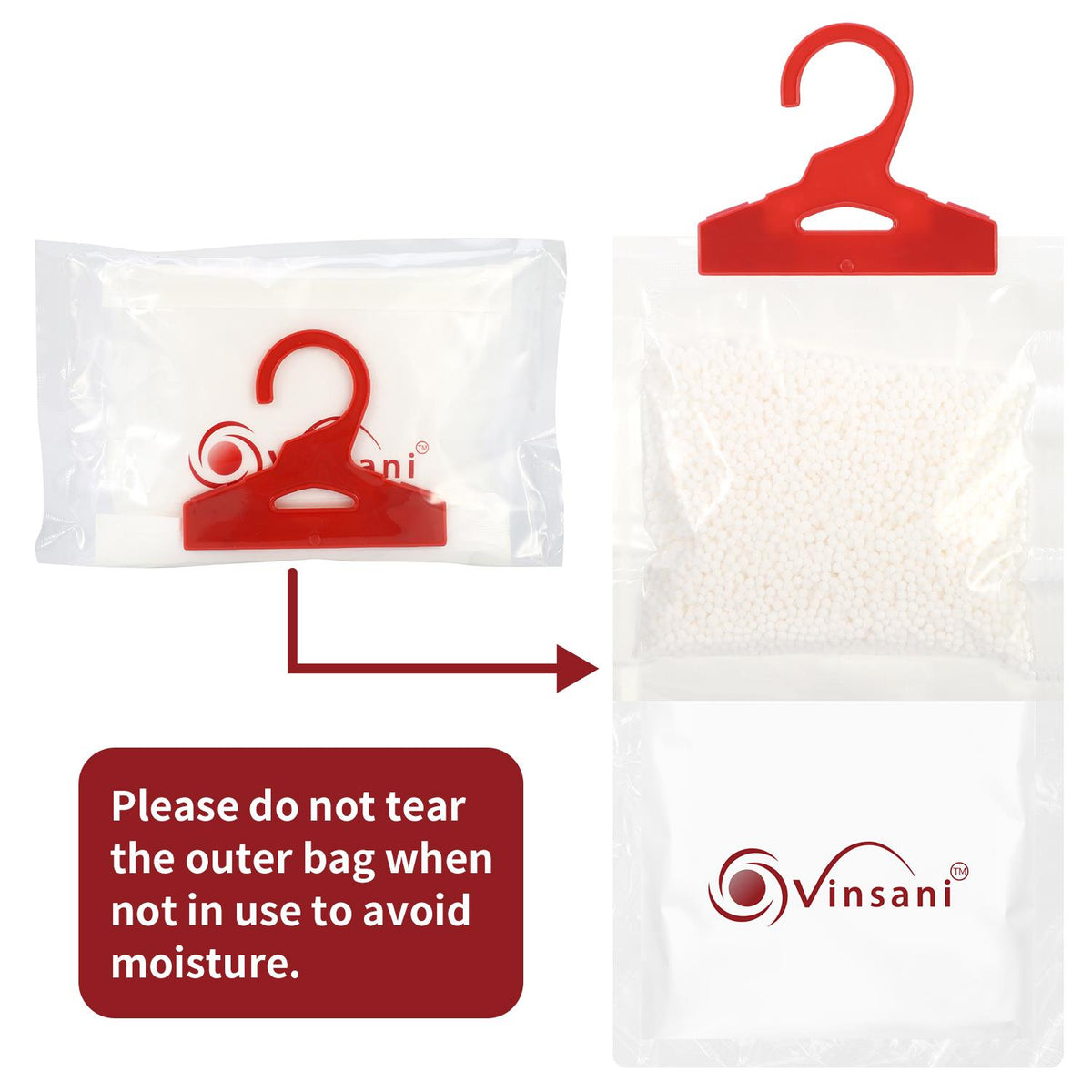 Vinsani 6 Pack Hanging Wardrobe Dehumidifier Bags – Moisture, Mould and Odour Absorbers