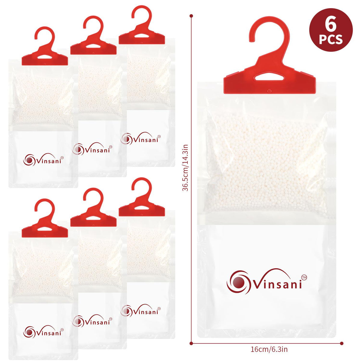 Vinsani 6 Pack Hanging Wardrobe Dehumidifier Bags – Moisture, Mould and Odour Absorbers
