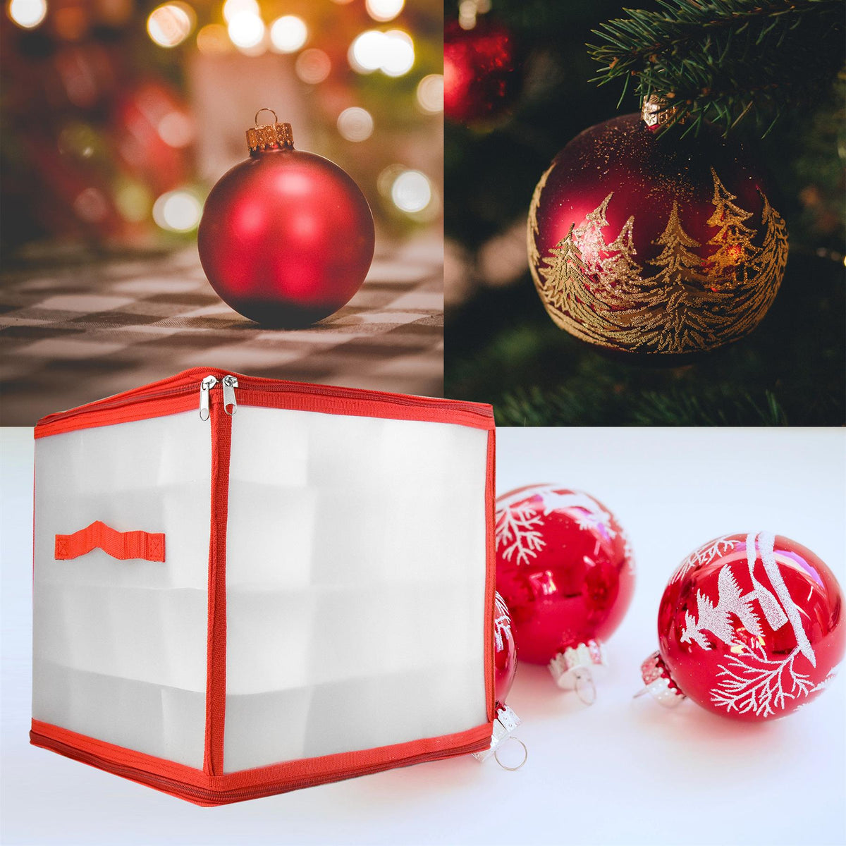 VINSANI Christmas Bauble Storage Box – Holds 64 Decorations with Protective Compartments, Stackable