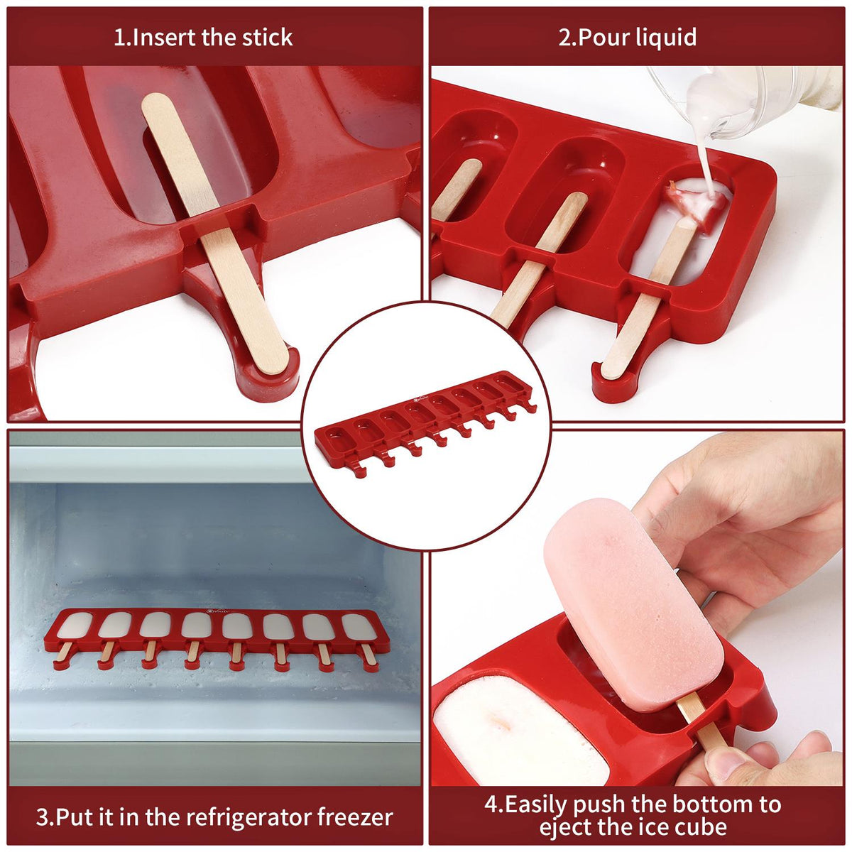 VINSANI 8-Cavity Ice Lolly Maker with Reusable Sticks – Homemade Frozen Treats for Juice, Yoghurt & Smoothies