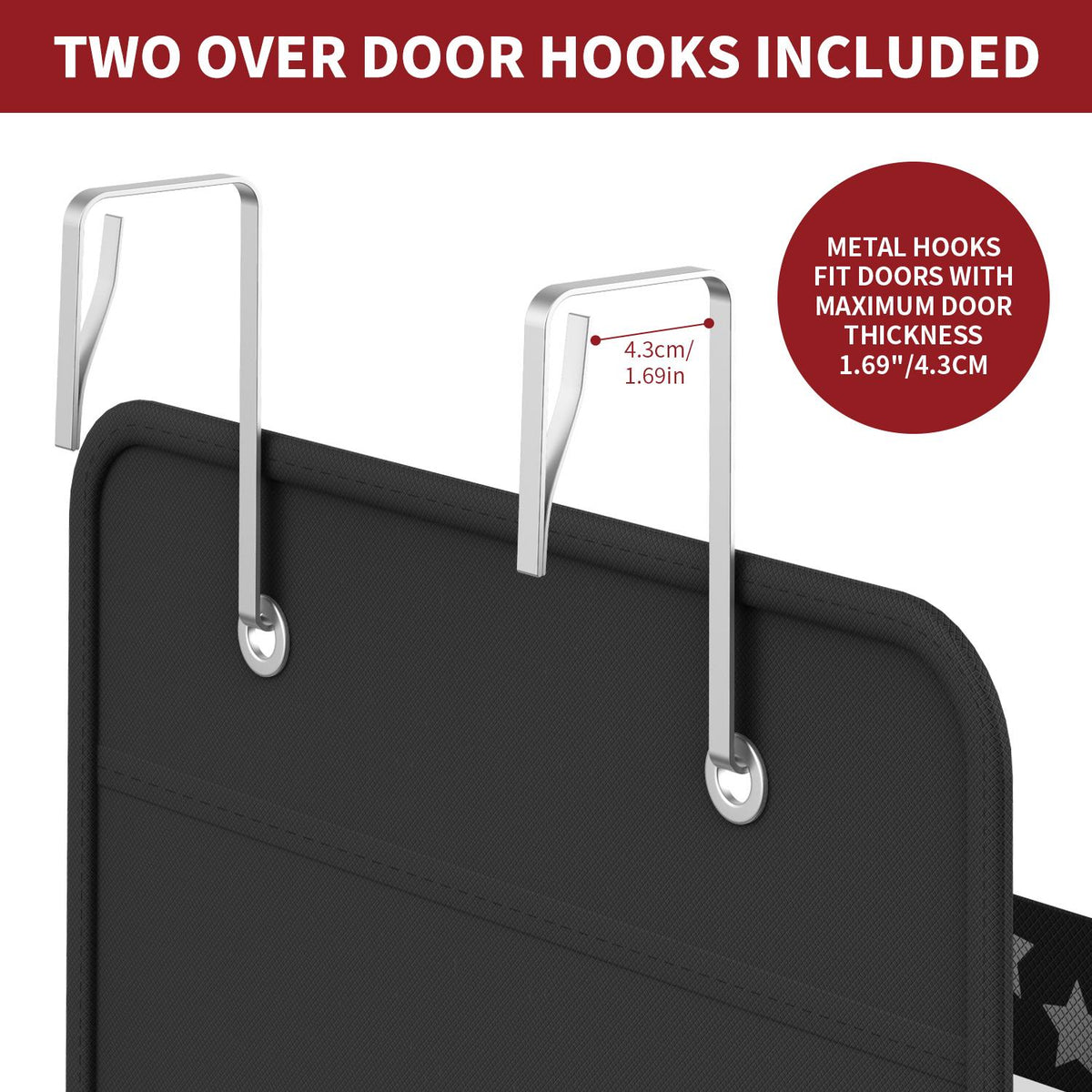 Vinsani 4 Tier Over Door Hanging Organiser with Clear Pockets and Metal Hooks – Space Saving Storage, Black
