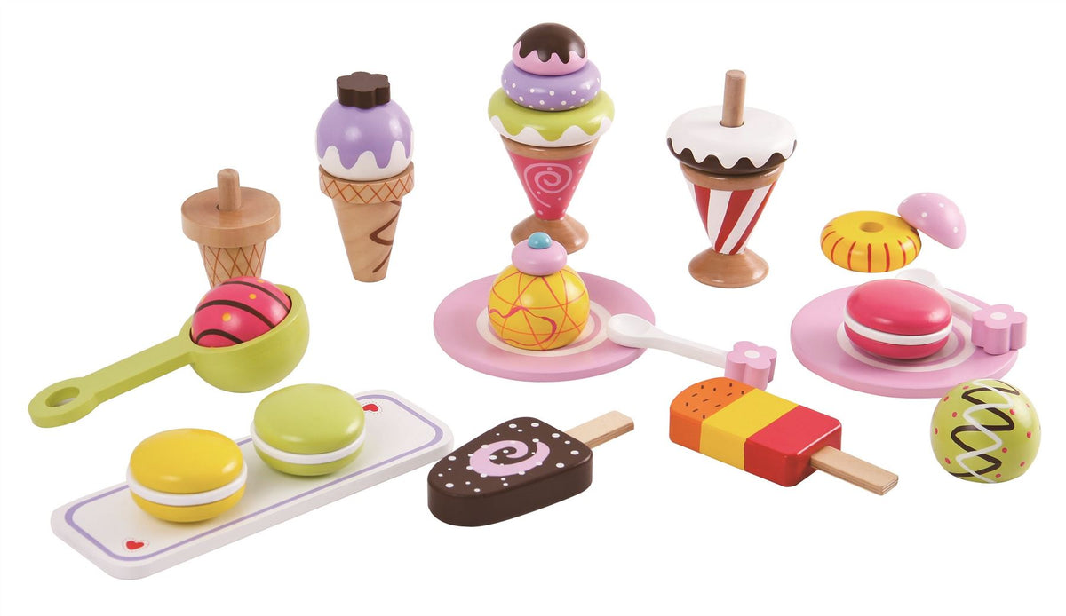 LELIN Ice Cream Play Set with 6 Flavours, 2 Lollies and 3 Macarons – Pretend Play Toy for Ages 3+