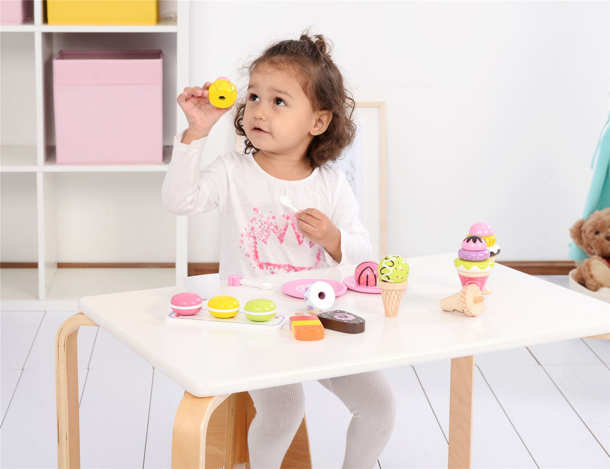LELIN Ice Cream Play Set with 6 Flavours, 2 Lollies and 3 Macarons – Pretend Play Toy for Ages 3+