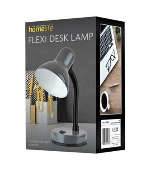 HomeLife Classic 35W Flexi Desk Lamp with Flexible Neck and Switch – E14 Bulb, Anthracite Grey