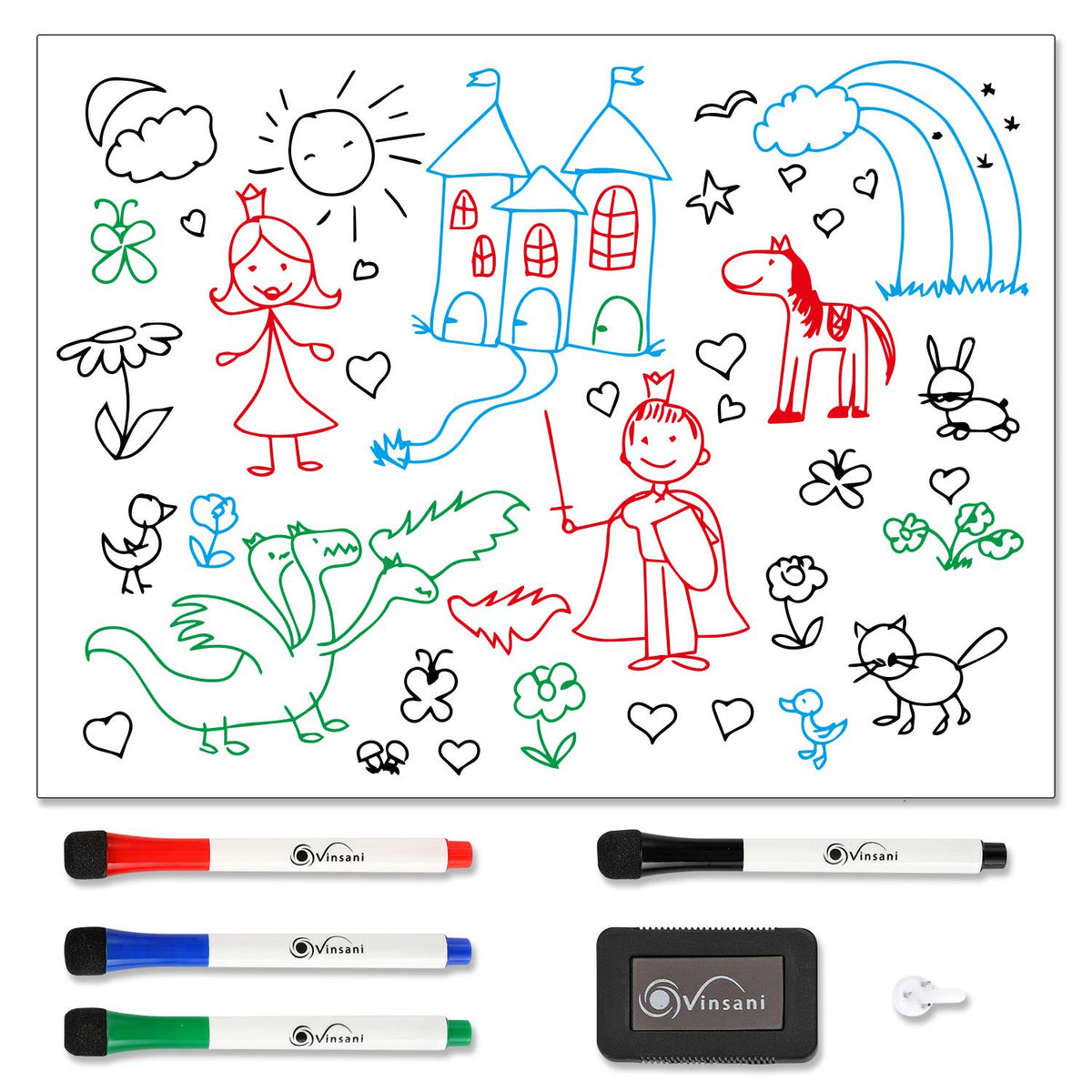 Vinsani 45 x 60cm Magnetic Whiteboard with 4 Markers and Eraser – Gloss Planner & Organiser for Home or Office