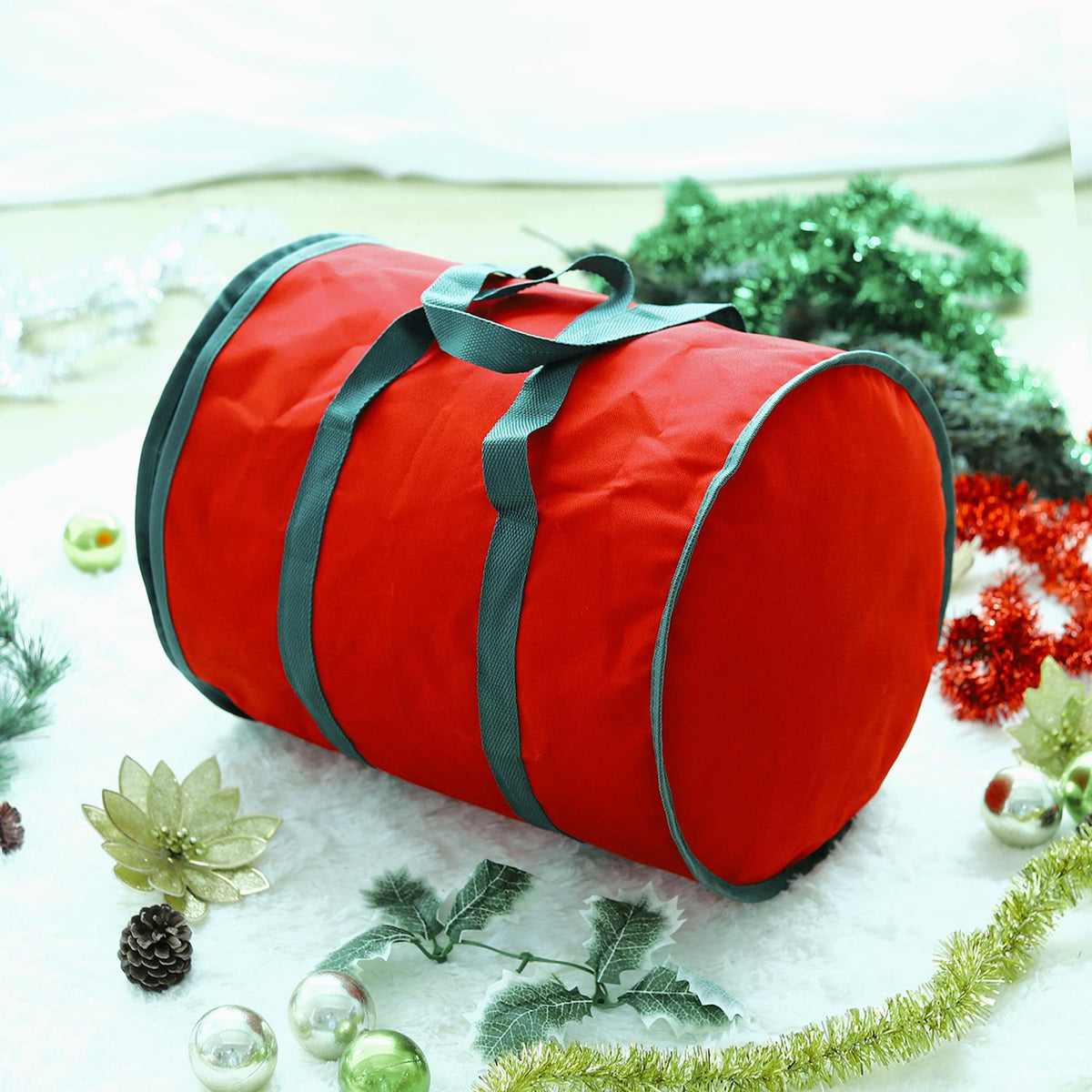 Vinsani Red Christmas Lights and Ornaments Storage Bag – Waterproof Oxford Fabric with Zip, 38 x 32 x 32cm