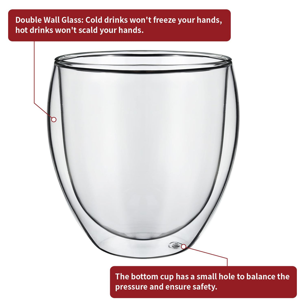 Vinsani Double Wall Glasses Set of 2 – Borosilicate Cups for Hot and Cold Drinks, Arc Design, 380ml