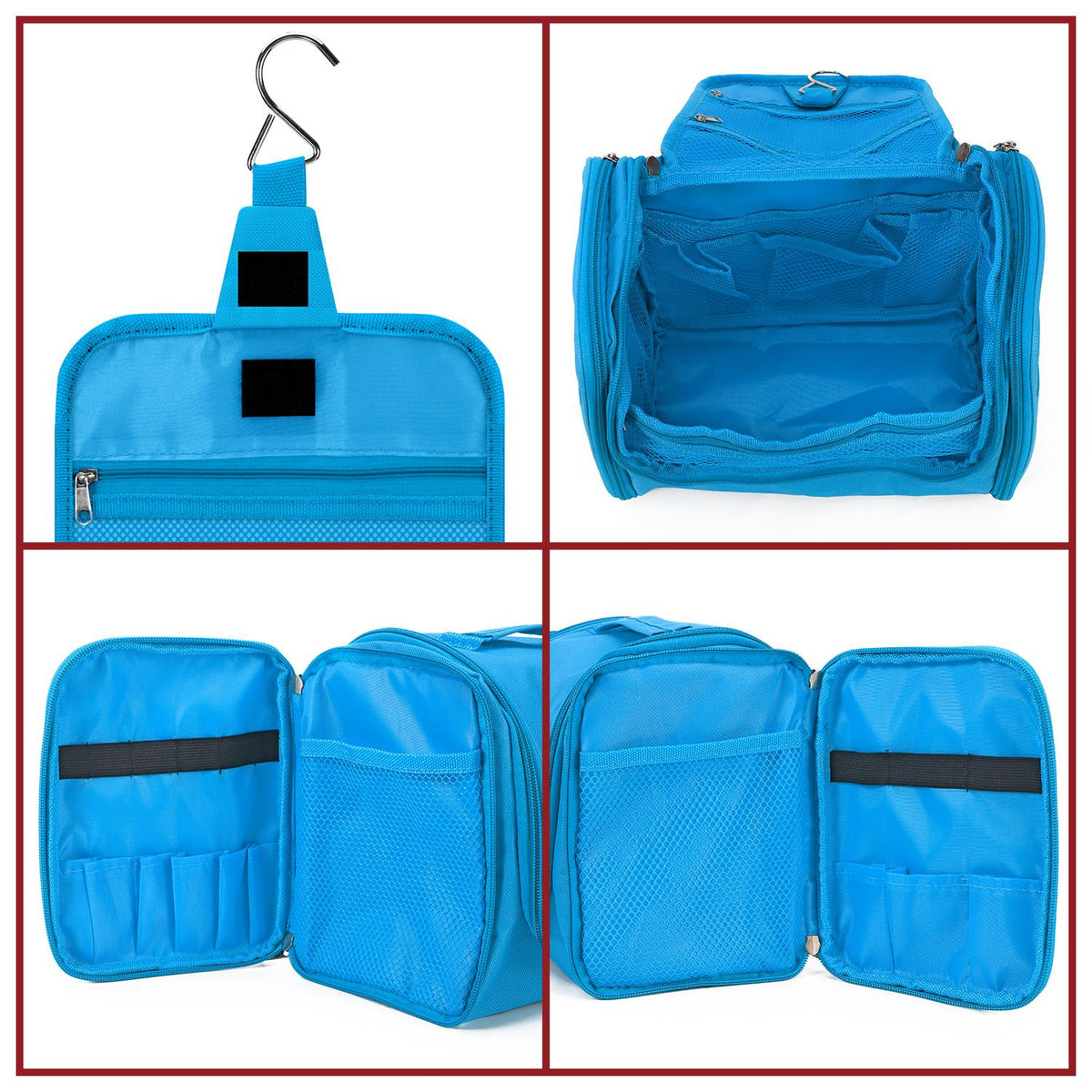 Vinsani Hanging Toiletry Bag with Mesh Pockets and Elastic Loops – Travel Wash Bag, Blue