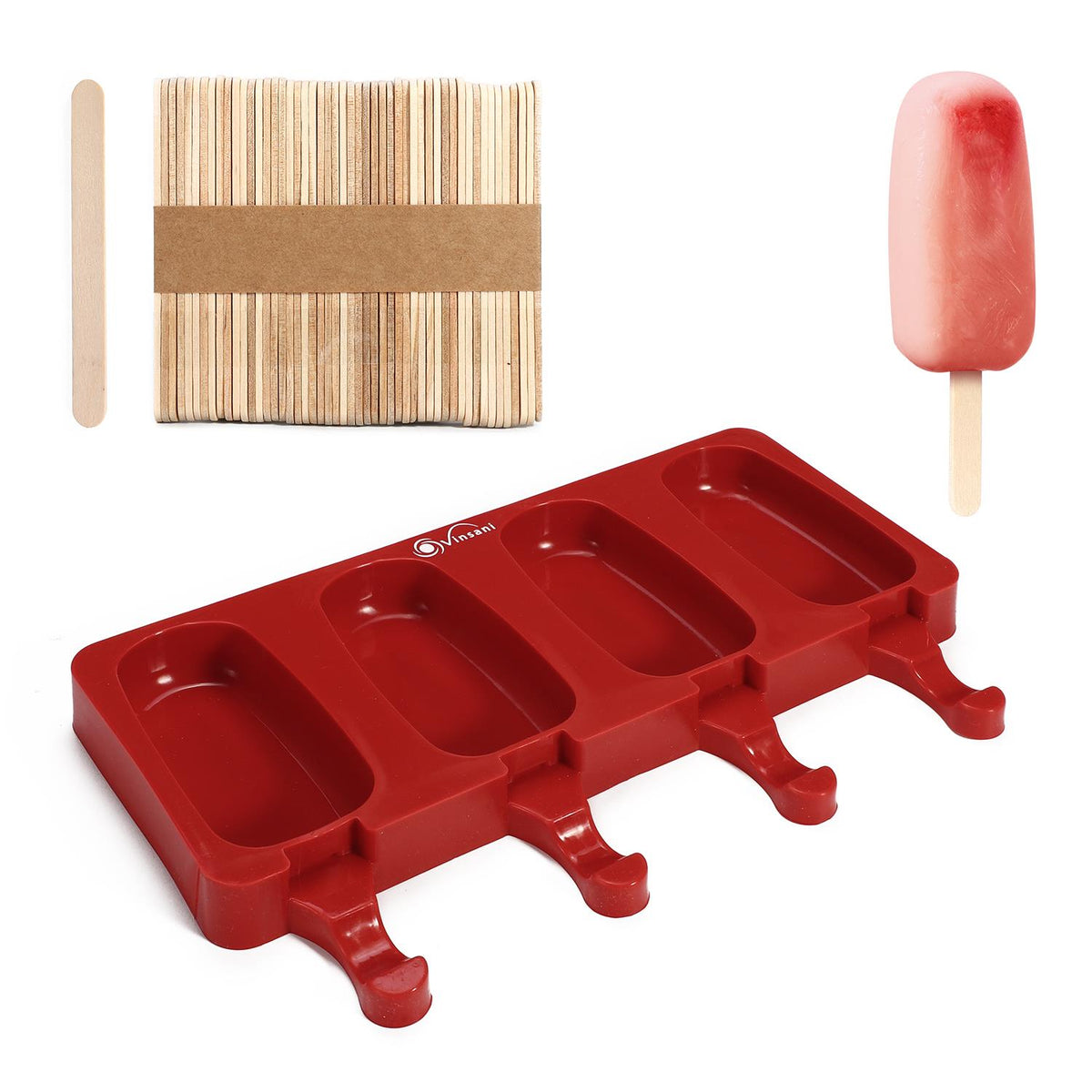 VINSANI 4-Cavity Ice Lolly Maker with Reusable Sticks – Homemade Frozen Treats for Juice, Yoghurt & Smoothies
