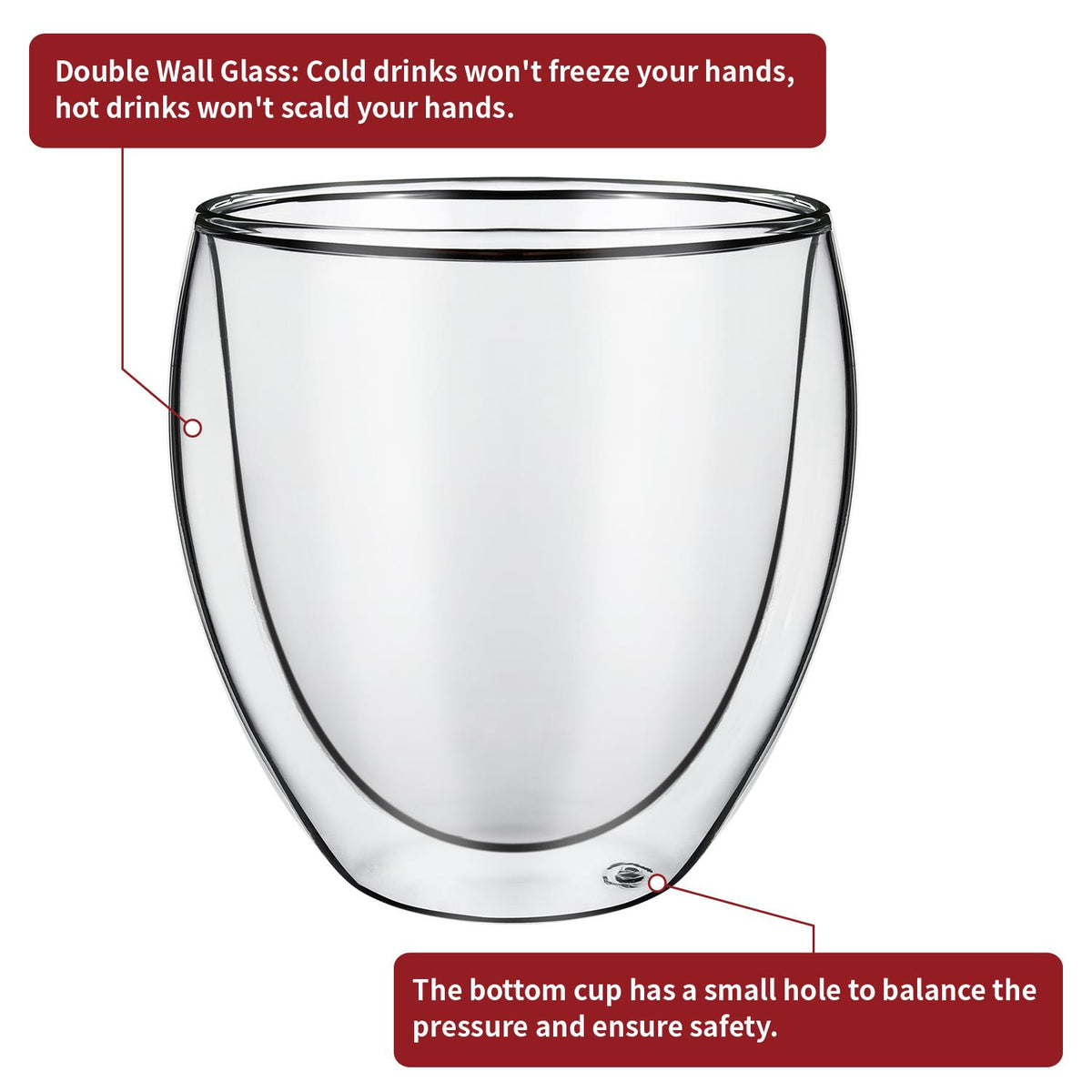 Vinsani Cava Double Wall Glasses, Set of 2, 100ml Borosilicate – Hot and Cold Drinks Cups