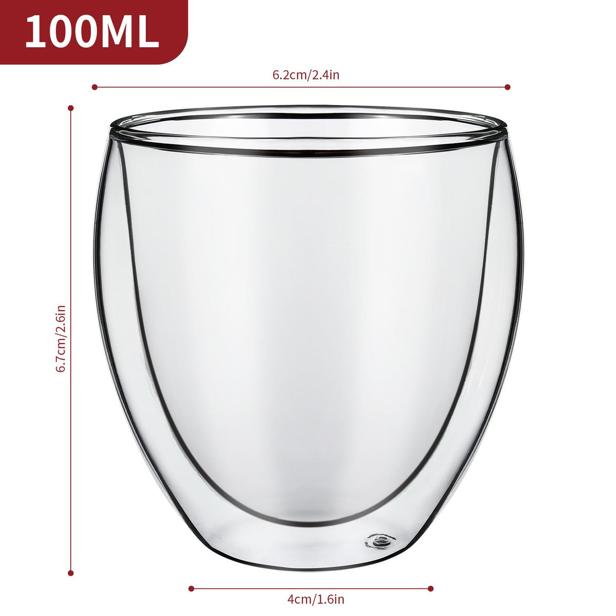 Vinsani Cava Double Wall Glasses, Set of 2, 100ml Borosilicate – Hot and Cold Drinks Cups