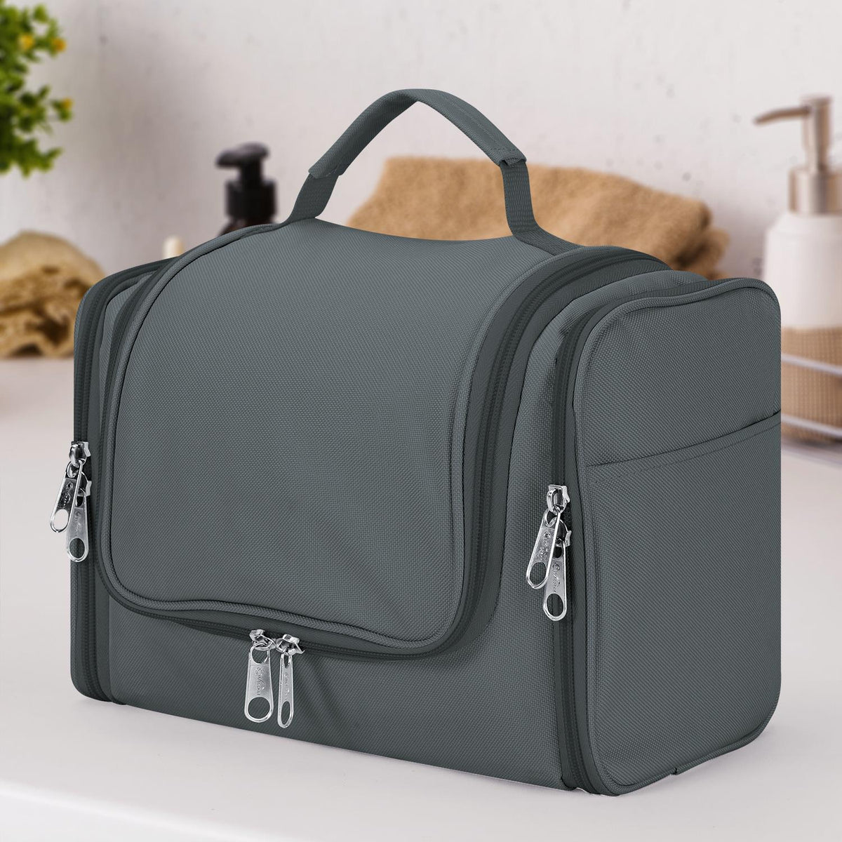 Vinsani Hanging Toiletry Bag with Mesh Pockets and Elastic Loops – Travel Wash Bag, Dark Grey