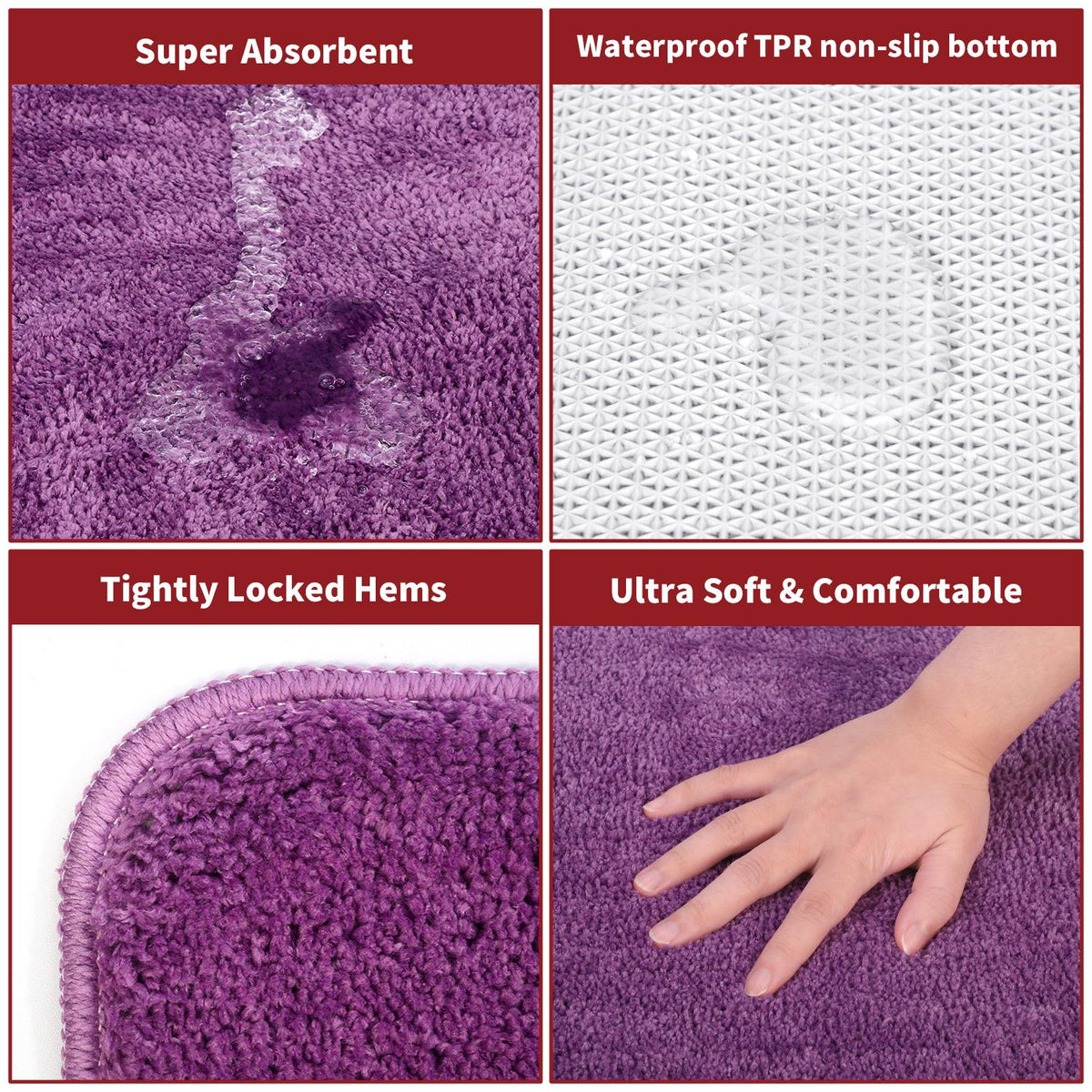 Vinsani Ultra Soft Microfibre Bath Mat 60 x 90cm – Dense Fluffy Bathroom Mat, Purple