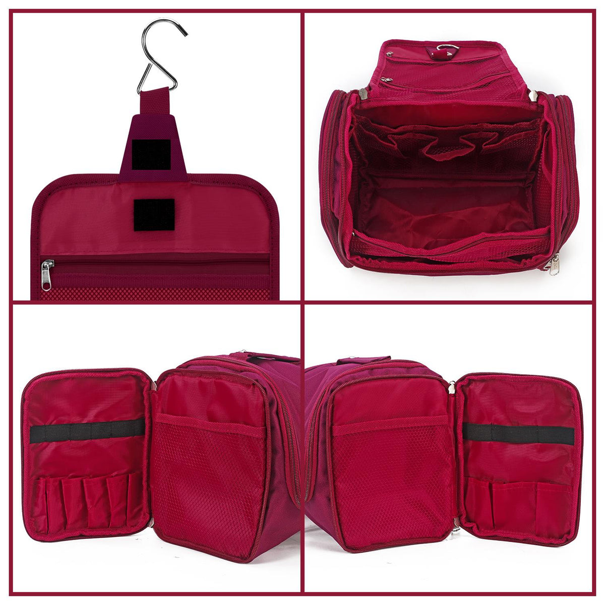 Vinsani Hanging Toiletry Bag with Mesh Pockets and Elastic Loops – Travel Wash Bag, Purple
