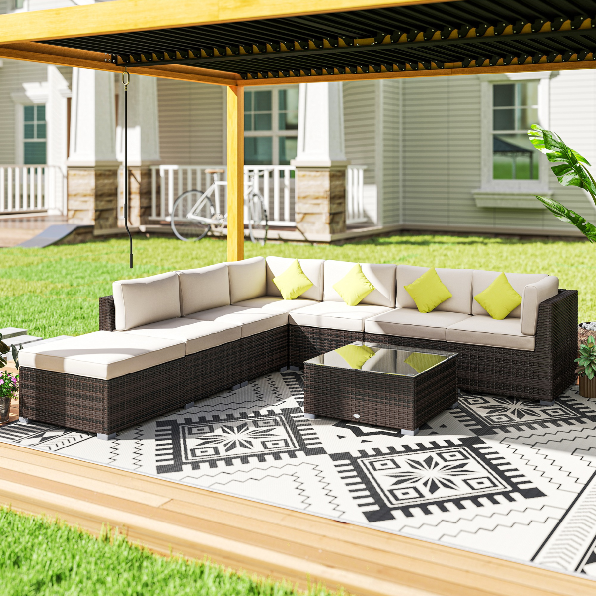 Outsunny rattan dining set tempered glass table