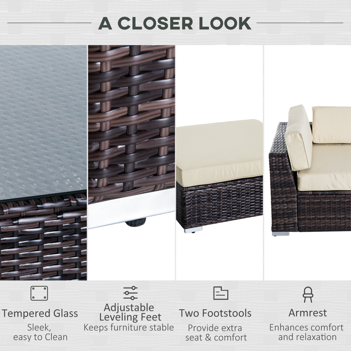 Outsunny rattan sectional sofa set, front view