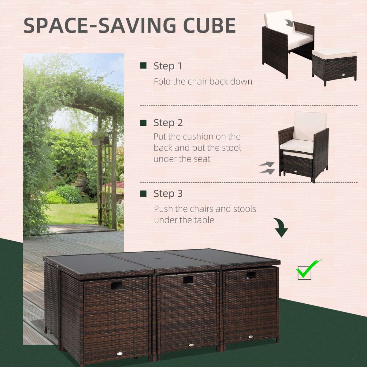 Outsunny Rattan Dining Set cushion detail