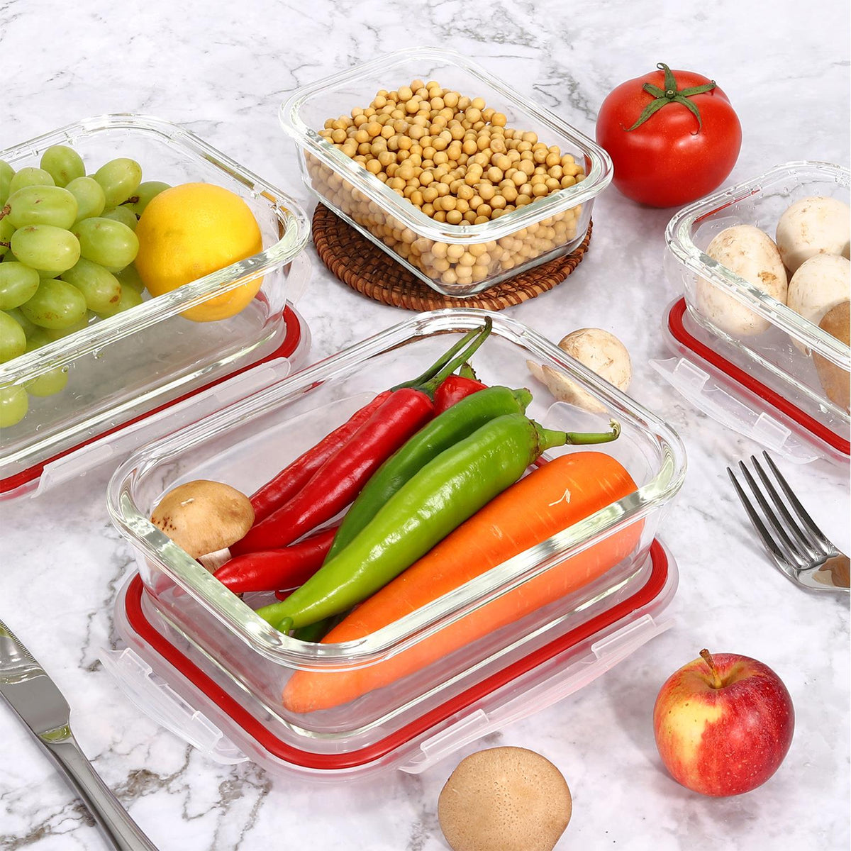 VINSANI 10-Pack Glass Food Storage Containers with Airtight BPA-Free Lids – Oven, Microwave & Freezer Safe