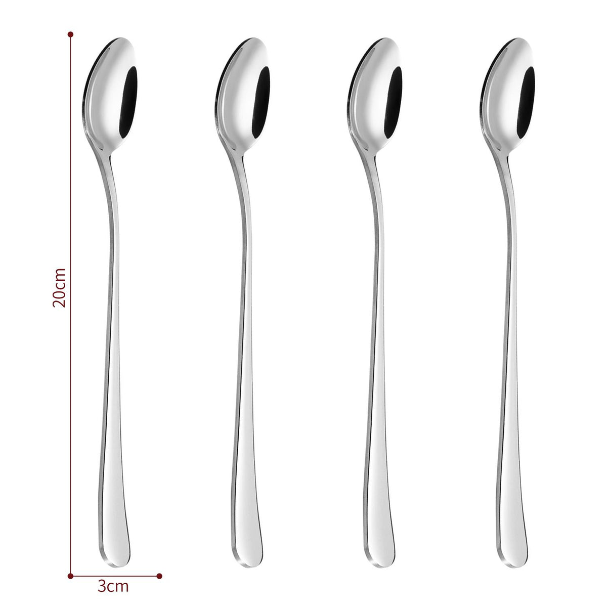 VINSANI Set of 8 Long Handle Stainless Steel Latte Spoons – Tall Glass, Sundae & Iced Drink Spoons