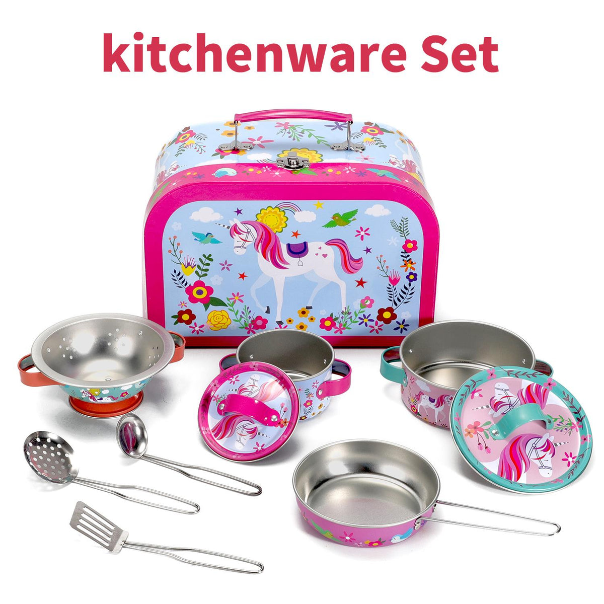 SOKA Unicorn Kitchenware Play Set – Children's Toy Tea Party & Picnic Playset with Colourful Illustrations
