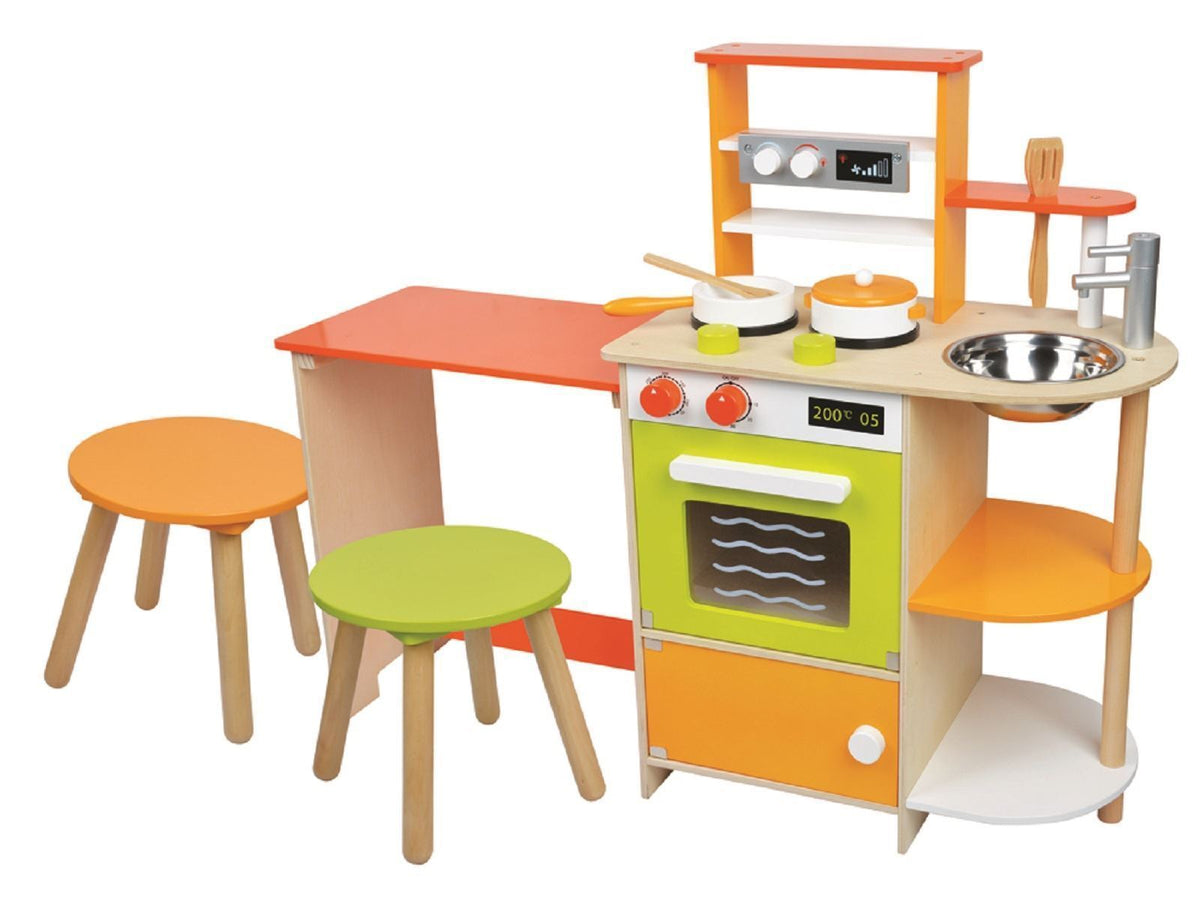 Lelin Sizzlin' Kitchen Wooden Play Kitchen with Sink, Oven, Hob and Accessories – Kids Pretend Play Set, Ages 3+